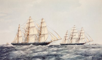 De theeklippers Taeping (links) en Ariel (rechts) in De Grote Theerace van 1866, van China naar Londen door Thomas Goldsworth Dutton
